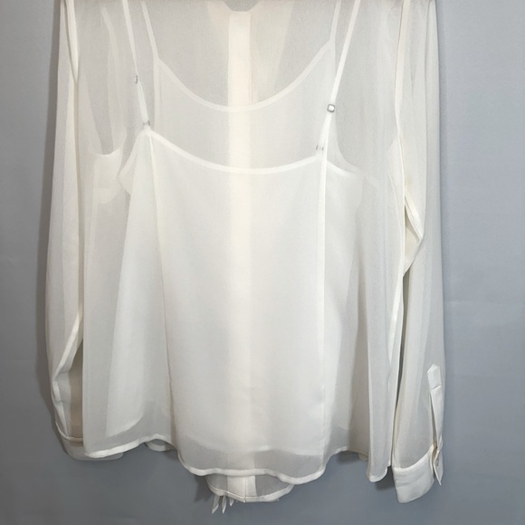 Michael Kors Button Front Tie Neck 2 Piece Blouse Cami Long Sleeve Sheer Size M - Picture 4 of 10